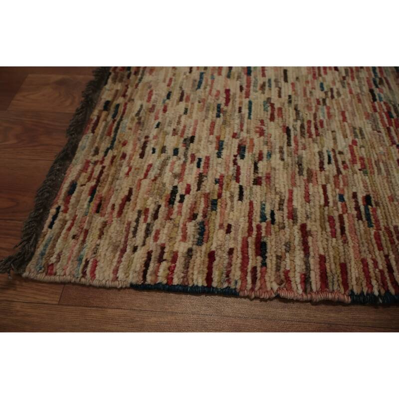 Hand Knotted Oriental 100% Wool Carpet Modern Contemporary Beige & Ivories Gabbeh Runner Rug - 9' 0'' X 2' 11''