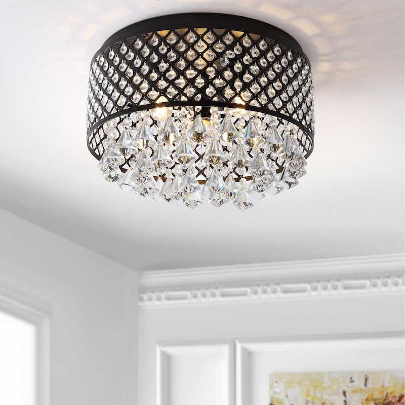 Ellen 3-Light Crystal Drops/Metal ,LED Flush Mount, by JONATHAN Y