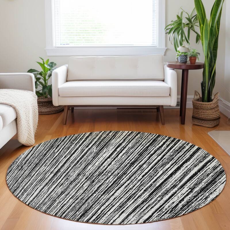 Premium Washable Super Soft Striped Mayfield Rug - Black - 8' x 8'
