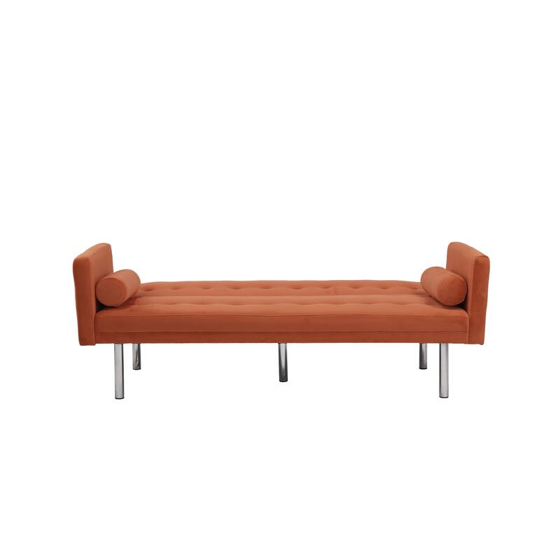 Square arm sleeper sofa Orange Velvet