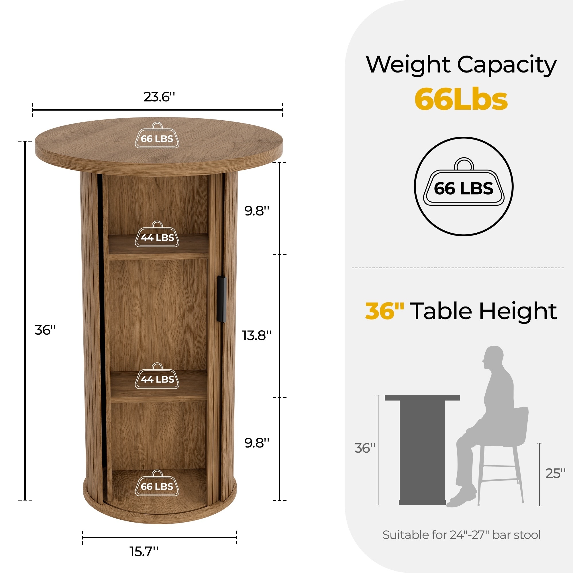 Small Tambour Dining Table with Three-Layer Storage Shelf, 36" Tall Round Bar Table - N/A