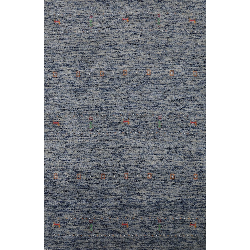 Hand Knotted Oriental 100% Wool Carpet Tribal Stripe Navy Blue & Blues Gabbeh Area Rug - 5' 10'' X 4' 0''