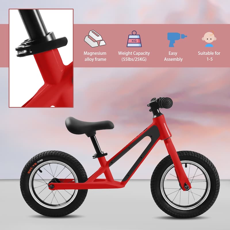 12" Toddler Balance Bike with Rubber Foam Tires and Adjustable Seat