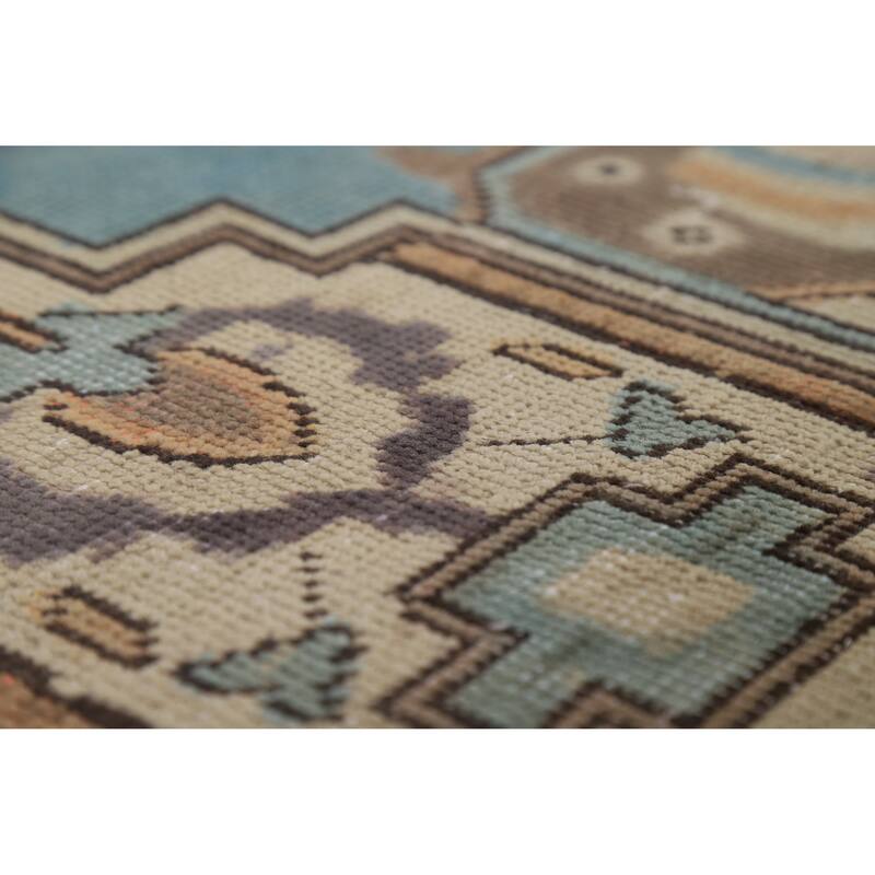 Geometric Blue Tabriz Persian Vintage Rug Hand-Knotted Wool Carpet - 6'7" x 9'7"