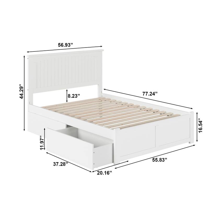 Nantucket Full Platform Bed with Footboard and 2 Bed Drawers in White