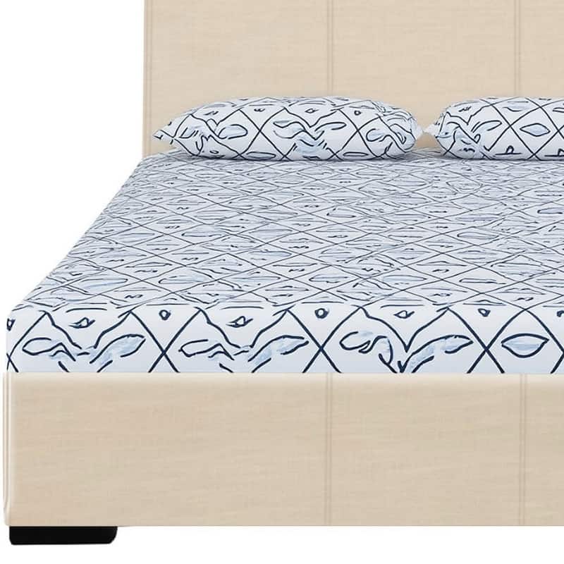 HomeRoots Beige Faux Leather Queen Bed Frame