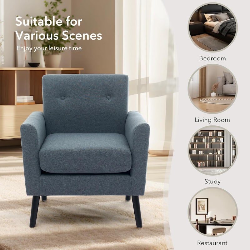 Mid-Century Accent Chairs, Modern Living Room Chairs with Linen Fabric(Set of 2)