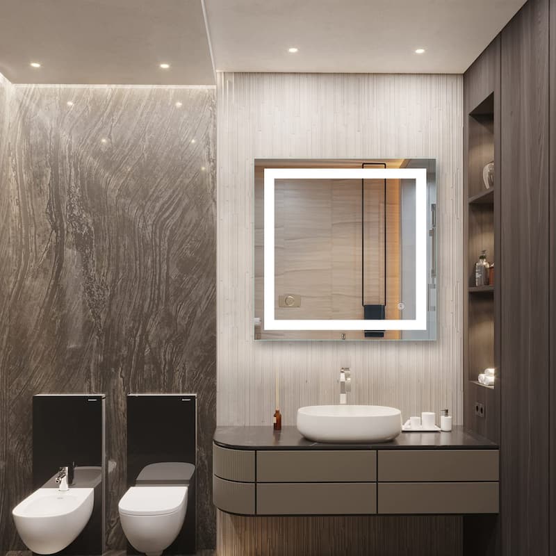 LED Bathroom Vanity Mirror Wall Mounted Anti-Fog Dimmable Mirror Vertical & Horizontal Hang