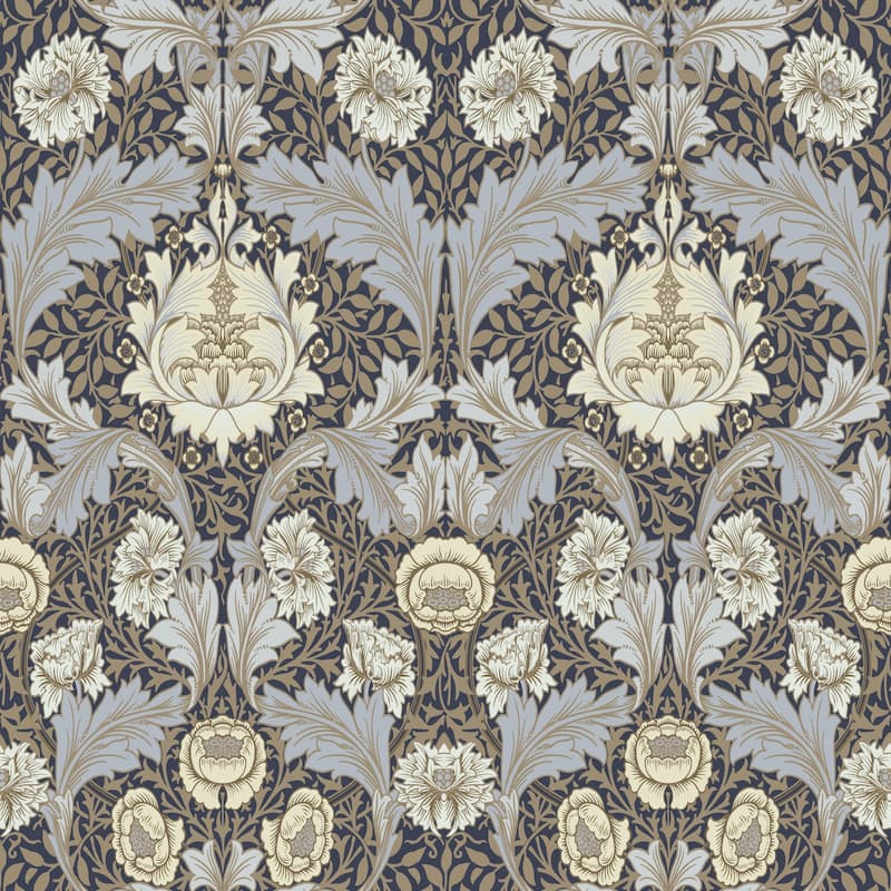 Myrtle Blue Floral Ogee Wallpaper