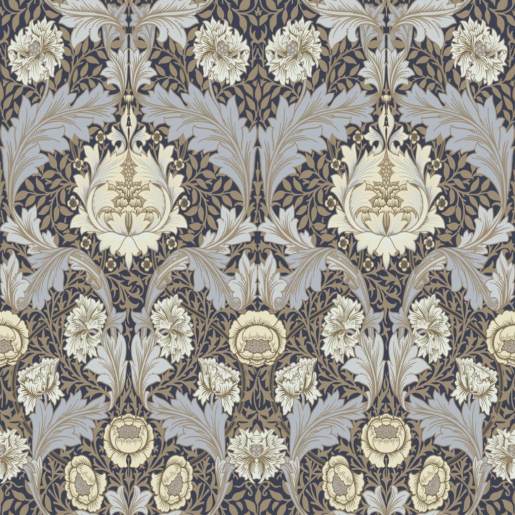 Myrtle Blue Floral Ogee Wallpaper