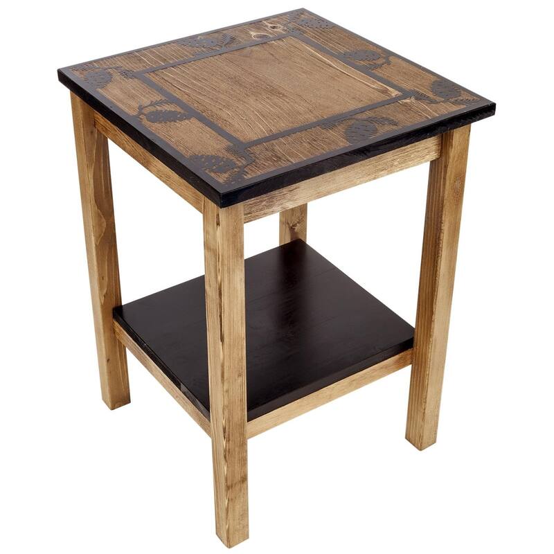 Rustic Square End Table - Pinecone Border