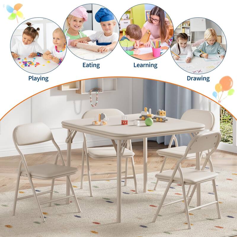 3/5-Piece Kids Folding Table and Chairs Set, Toddlers Children's Activity Table and Chairs Set