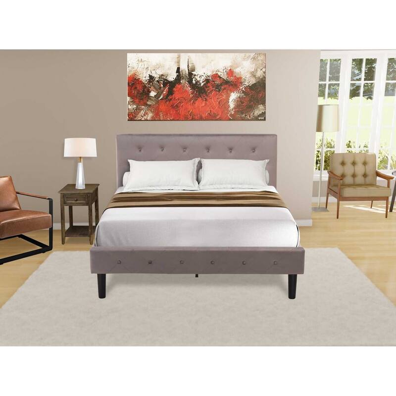 Bed Set - 2 Piece Velvet Bed Frame & Nightstand - Button Tufted Design