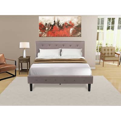 Bed Set - 2 Piece Velvet Bed Frame & Nightstand - Button Tufted Design