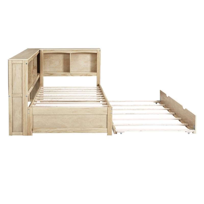 Twin Size Daybed with Trundle, Storage Cabinets, USB Ports, Wood Color