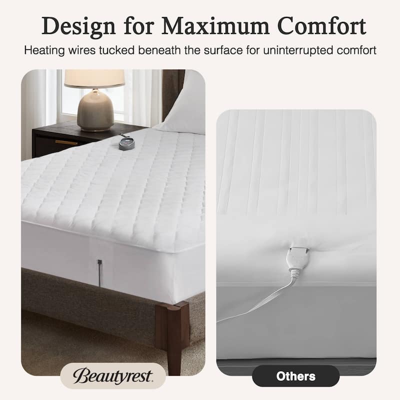 Beautyrest Cotton Deep Pocket Heated Mattress Pad-20 Heat Settings - White