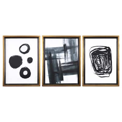 Black & White Abstract Wood Framed Wall Decor (Set of 3 Designs)