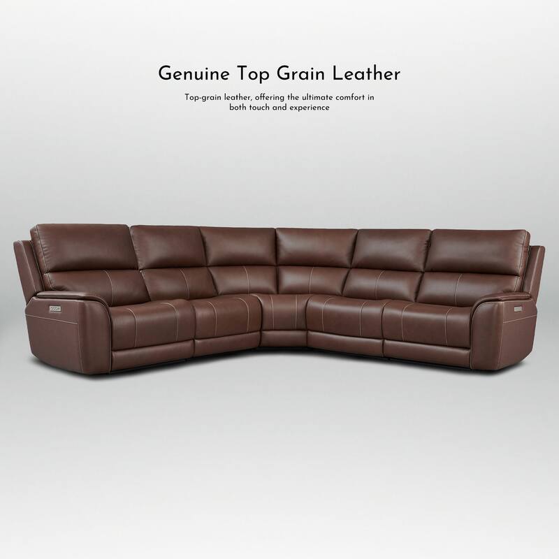 123''W Genuine Leather Power Double Width Sectional Sofa with Zero Gravity, Adjustable Headrest and USB&Type-C Ports