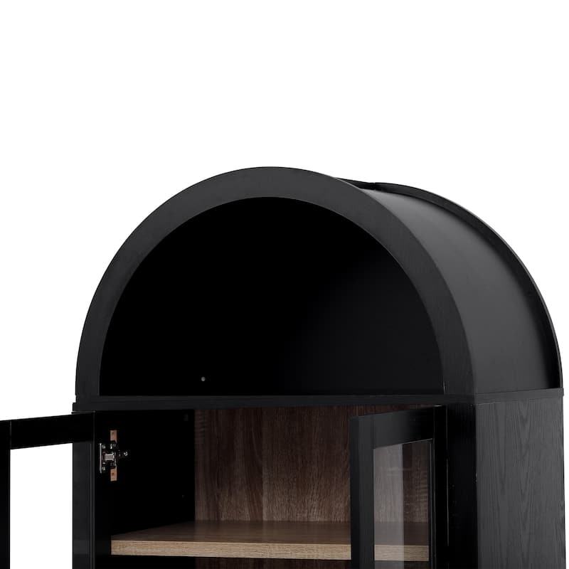 71"Tall Arched Kitchen Pantry Cabinet with 2 Large Drawers,Storage Cabinets with Adjustable Shelves,Glass Door,Wood Cupboard