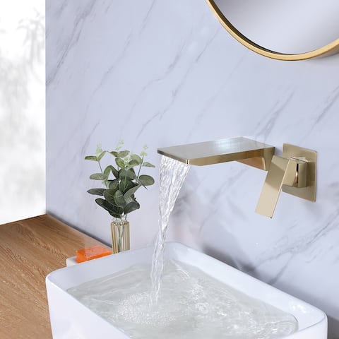 Square Wall Mount Single Handle Two Hole Waterfall Bathroom Faucet