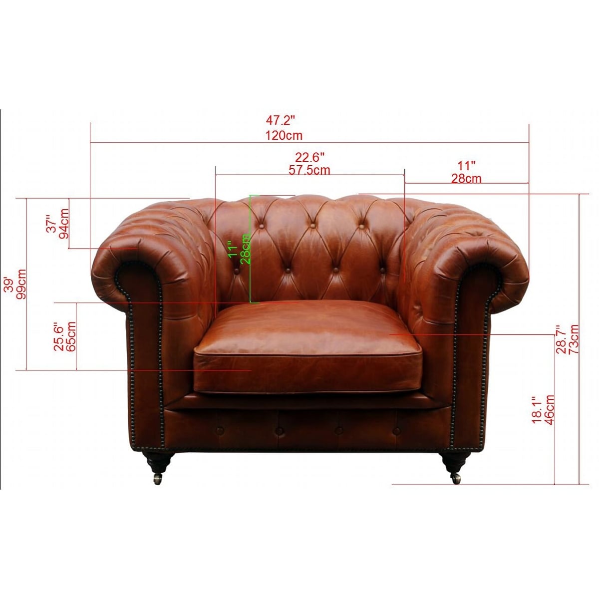 Pasargad Home Paris Club Genuine Leather Chester Bay Tufted Sofa