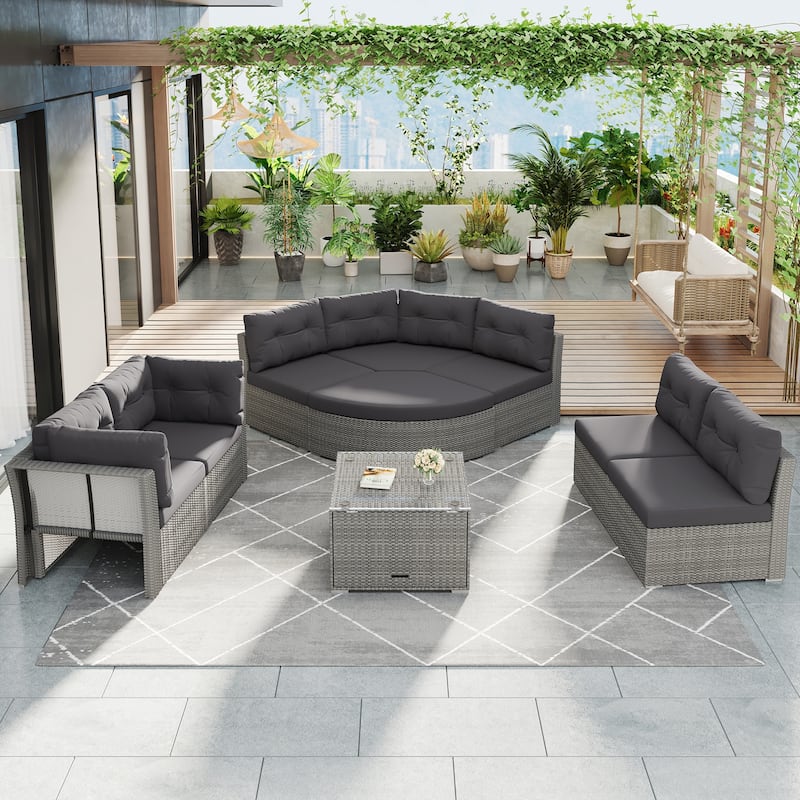 Patio Furniture Set Outdoor Furniture Daybed Rattan Sectional Furniture Set Patio Seating Group With Cushions and Center Table