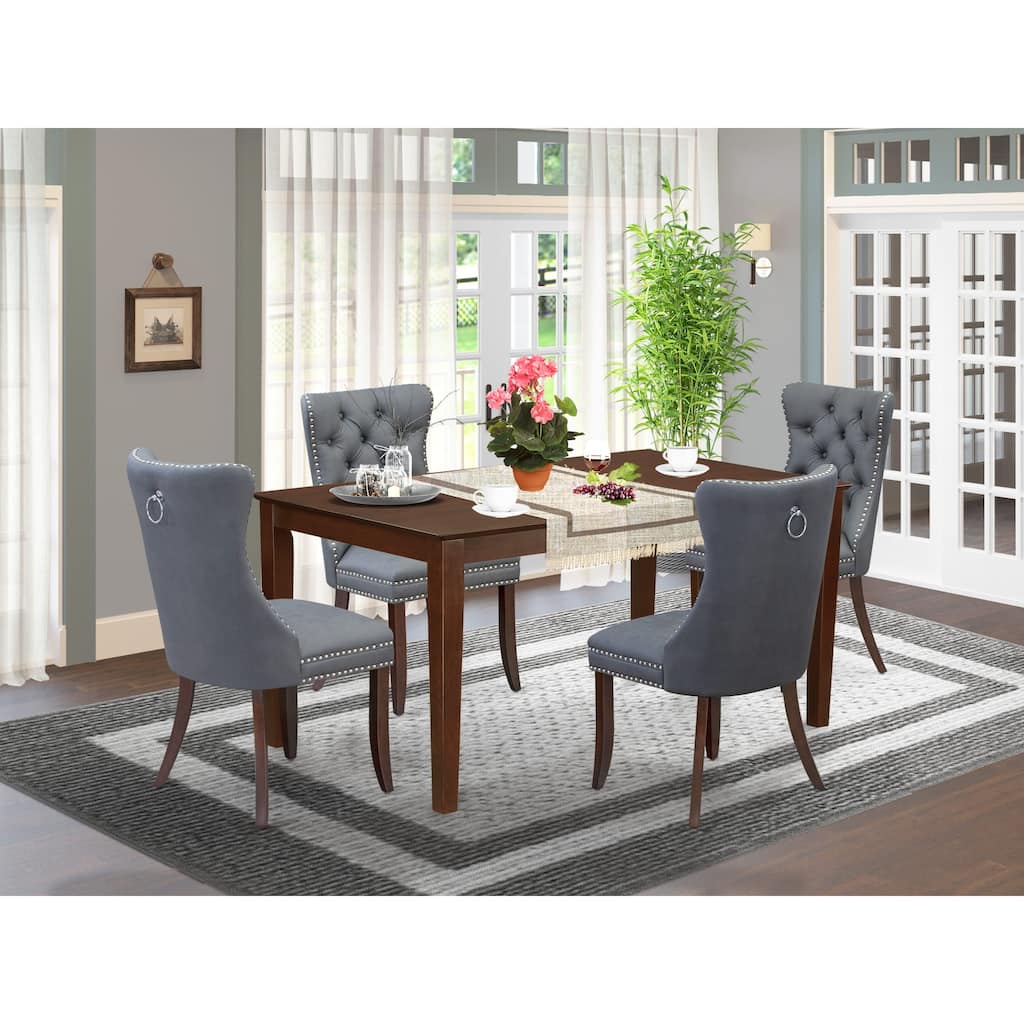East West Furniture Kitchen Table Set Contains a Rectangle Dining Table and Upholstered Chairs, Mahogany (Pieces Options)