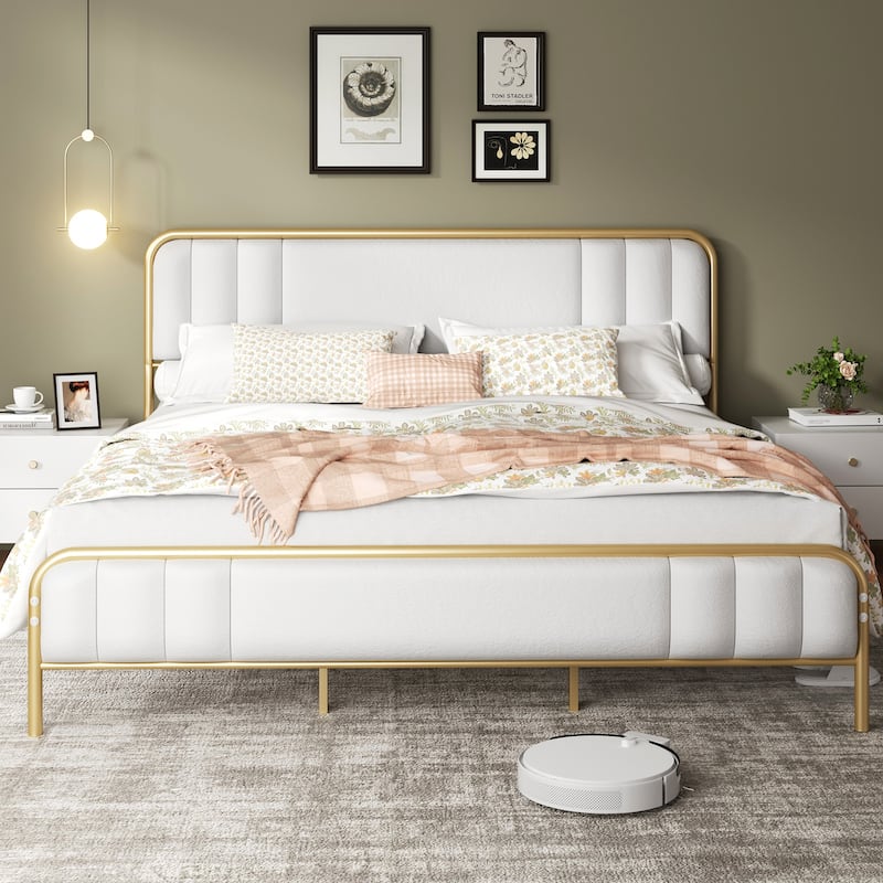 Futzca Bed Frame with Velvet Fabric Headboard