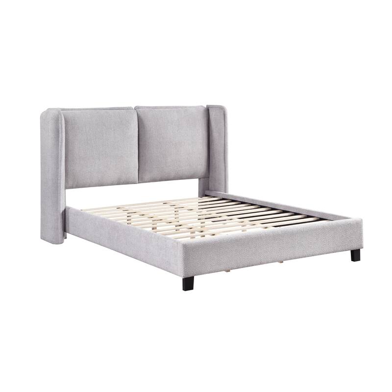 Janna Modern Boucle Fabric Queen-size Platform Bed with Wingback Headboard by Furniture of America