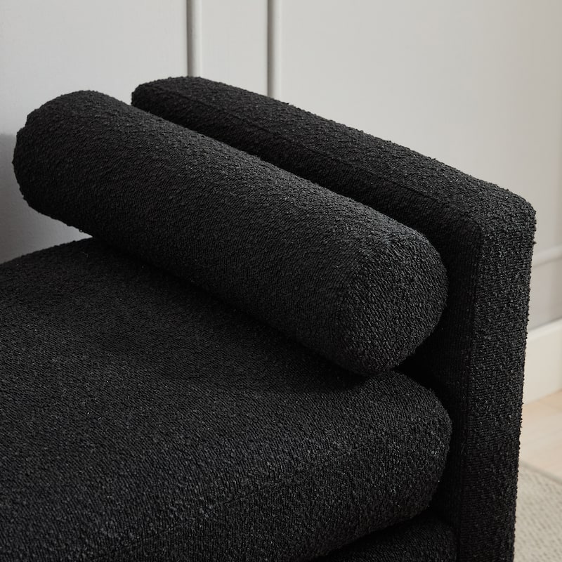 66.34" Fabric Upholstered Bench with 2 Bolster Pillows, Long End of Bed Ottoman with Wood Legs for Bedroom, Entryway