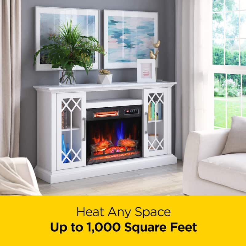 duraflame® Electric Fireplace Media Console for 65 Inch TVs with Glass Doors, Bright White