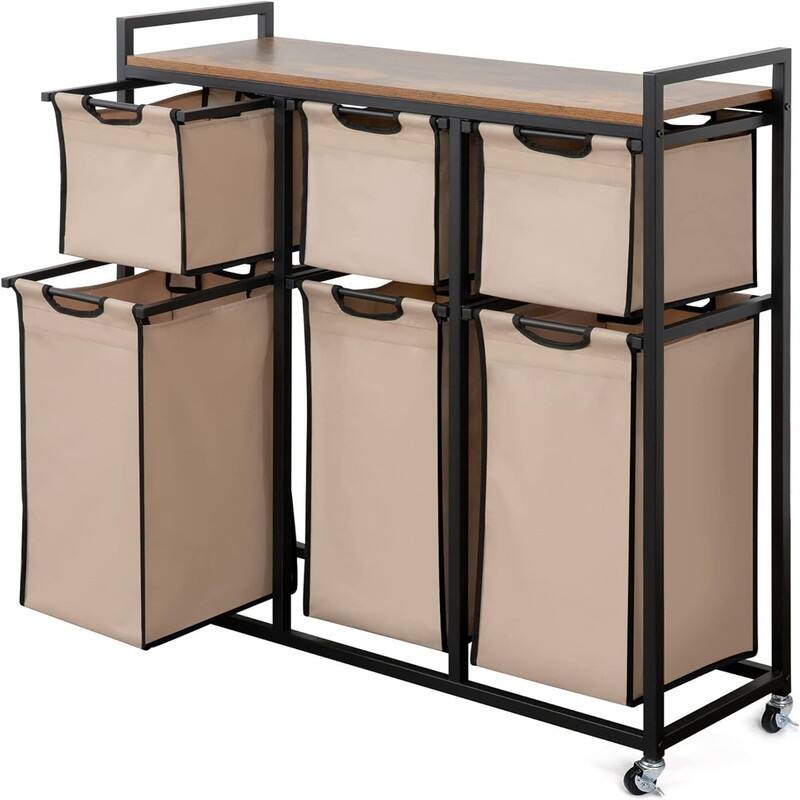 160L Large Hampers for Laundry Rolling Laundry Basket - 18"L x 18"W x 31"H - Beige