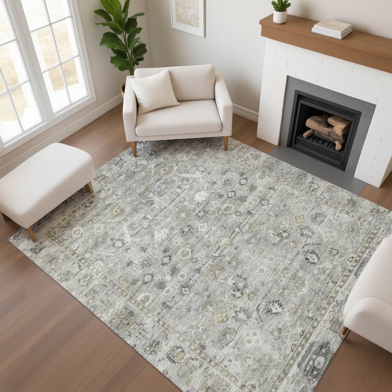 Premium Washable Super Soft Vintage Traditional Mayfield Rug - Pewter - 2'6" x 3'10"