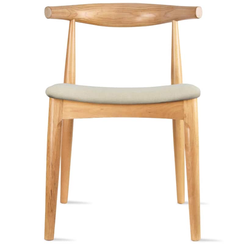 Natural Solid Wood Dining Elbow Chairs With PU Leather or Beige Fabric Cushion Seat And Oak Frame - Natural + Beige Seat