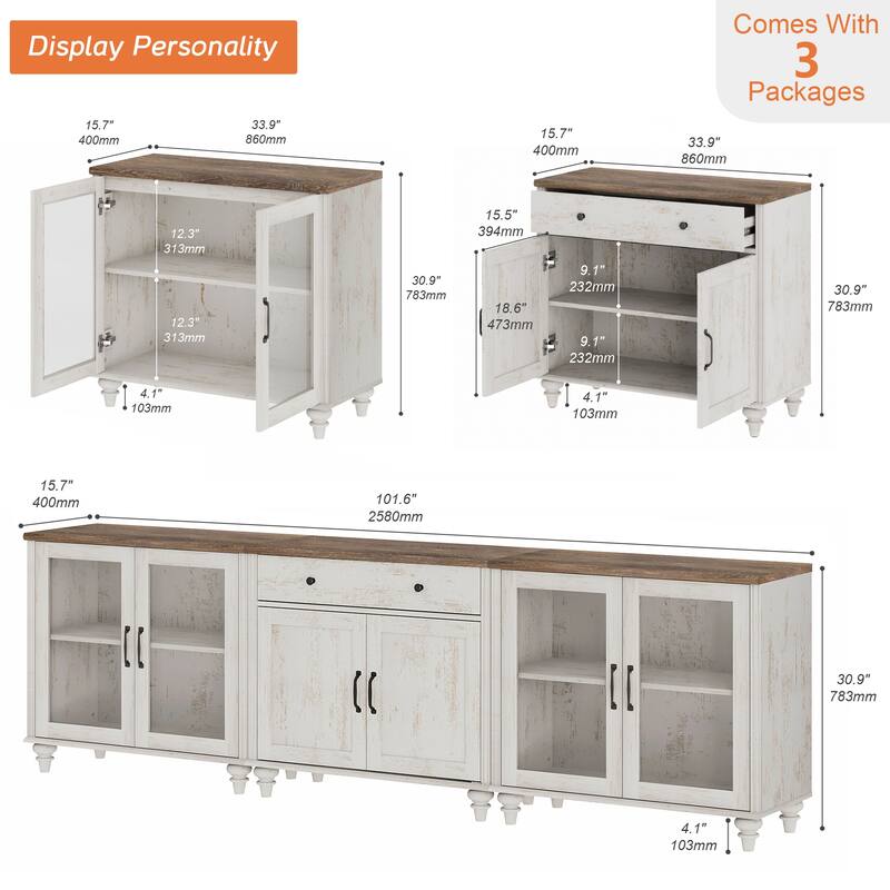 Farmhouse TV Stand with Doors and Drawer﻿