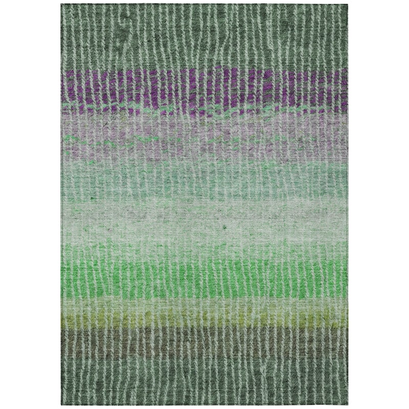 Machine Washable Indoor/ Outdoor Contemporary Stripes Chantille Rug
