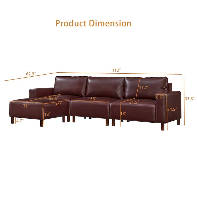 Roomfitters Modern Sectional Sofa, Comfortable L-Shaped Upholstered Couch with Solid Wooden Legs for Living Room