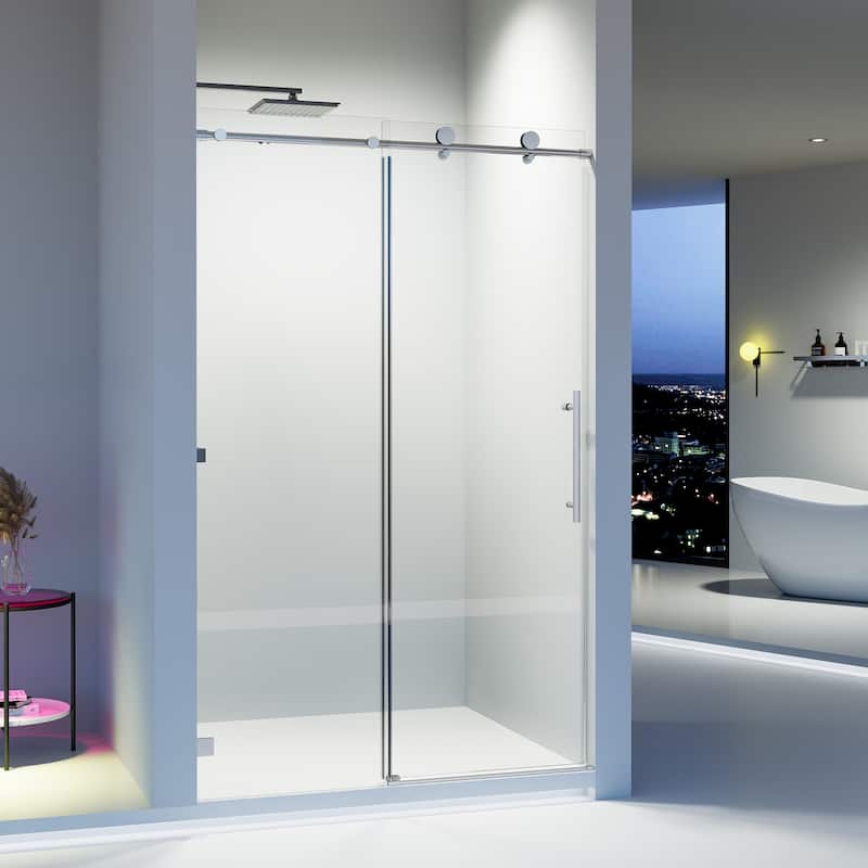 46-48" Frameless Sliding Shower Door with Soft-Close, 8mm Tempered Glass, Adjustable Single Bypass Design - 48x76" - Chrome