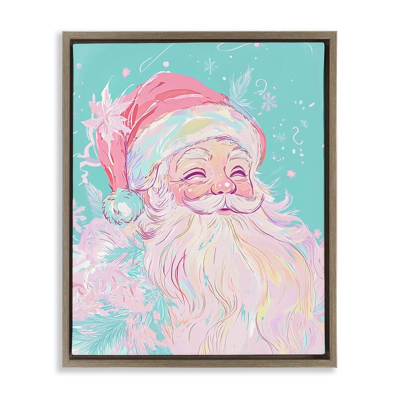 Stupell Pastel Jolly Santa Claus Framed Floater Canvas Wall Art Design By Arlington Prints - 25 x 31 - Brown