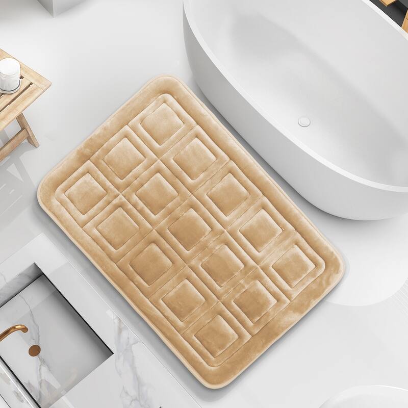 Clara Clark Ultra Soft Non Slip and Absorbent Bath Rug - Waffled Velvet Memory Foam Bath Mat