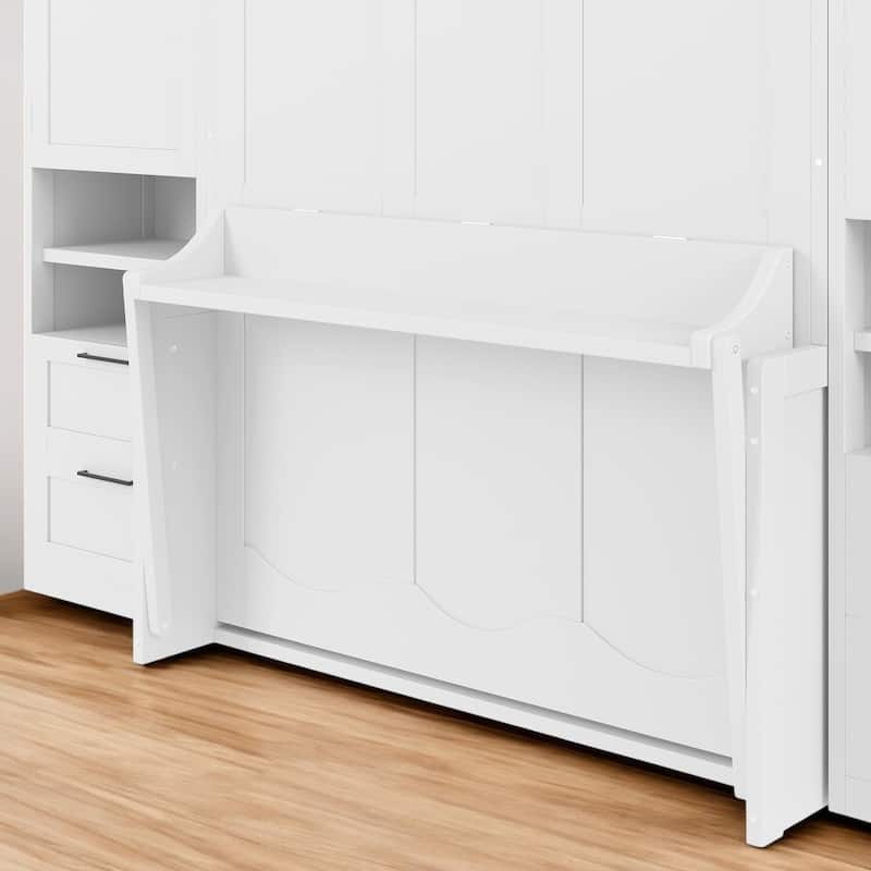 Full Murphy Bed with Built-In Wardrobe, Storage Drawers and Top Shelf, Folding Wall Bed System