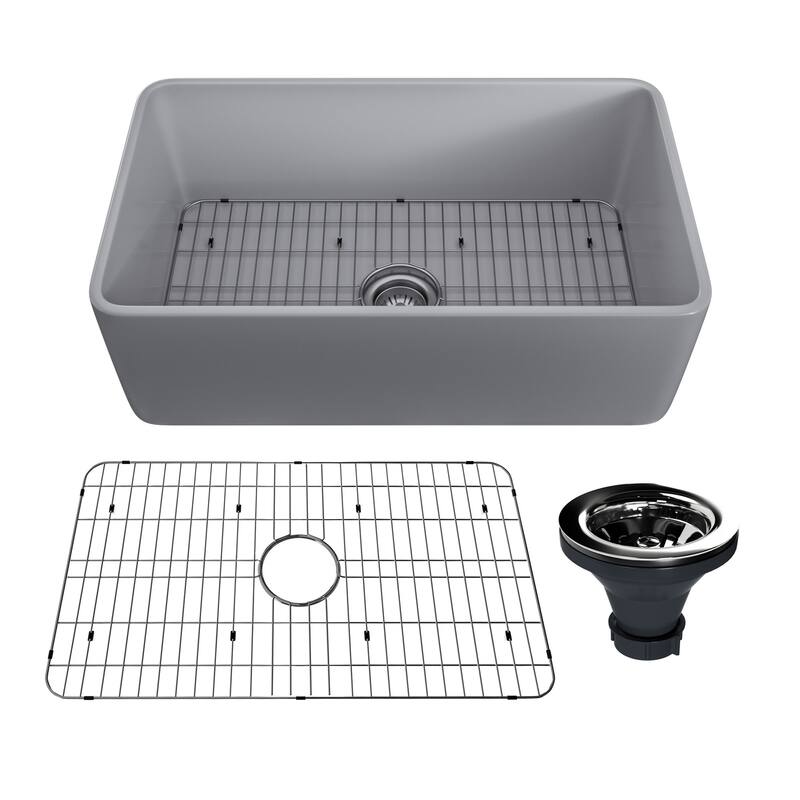 CASAINC Farmhouse/Apron-Front Single Bowl Fireclay Kitchen Sink with Bottom Grid and Strainer, cUPC Certified