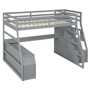 Full Size Loft Bed with Desk, 7 Drawers and 2 Shelves, Grey