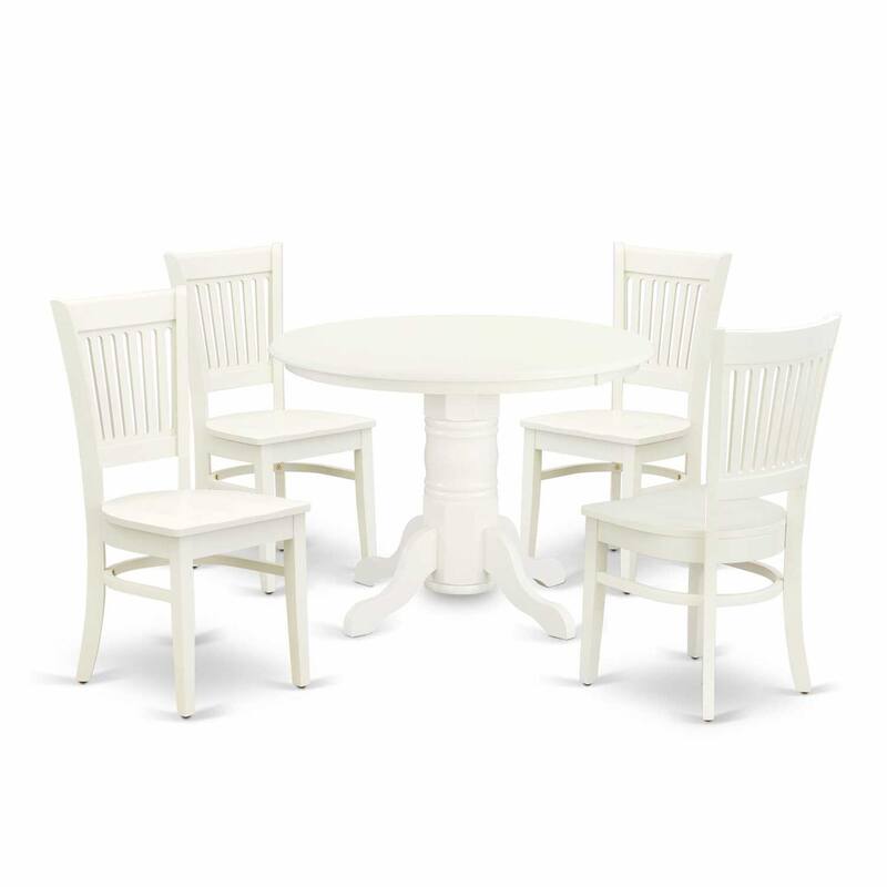 HomeStock 5-Piece Linen White Finish Solid Wood Top Dining table with 4 Chairs with Slat Back