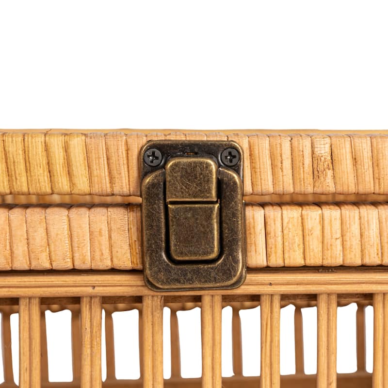 Rattan and Bamboo Nestable Storage Boxes with Glass Lids, Set of 2