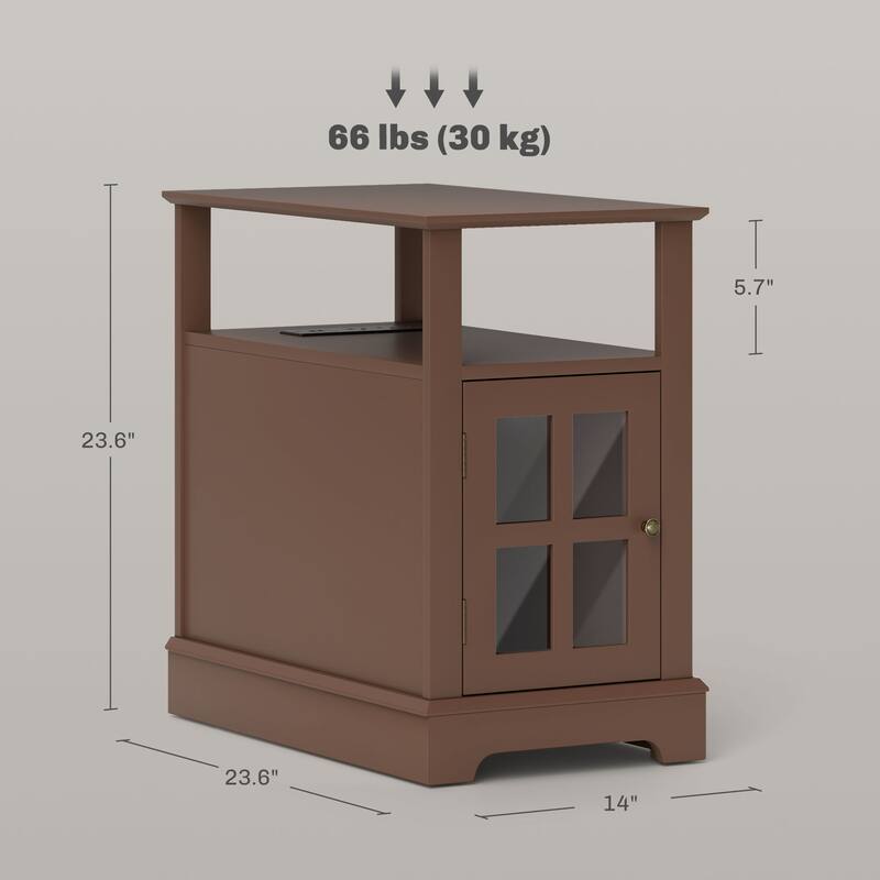 End Table with Charging Station, Narrow Side Table with USB Ports and Outlets,