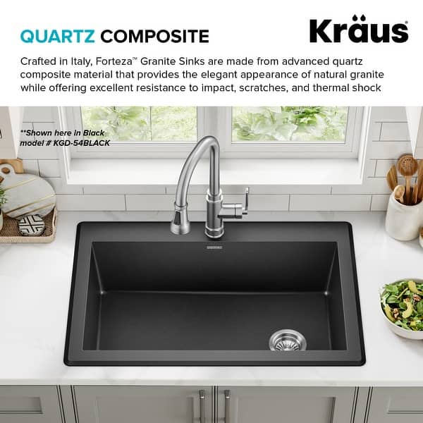 33 Granite Composite Kitchen Sink - Fulorni 33"×22" Granite Kitchen Sink Drop In Topmount Matte Black Quartz Classic Over Mount Single Bowl Sink Basin