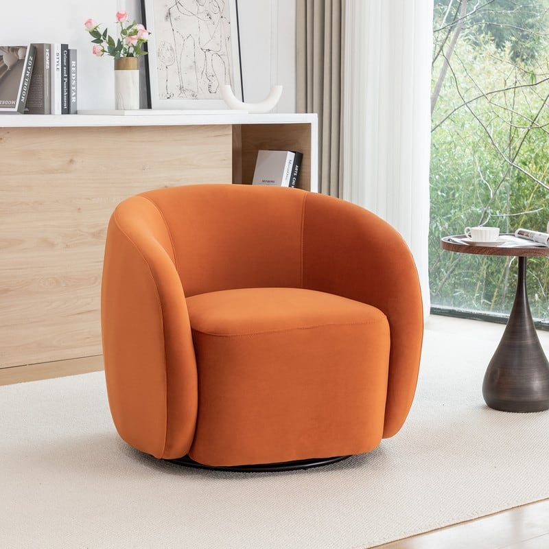 SEYNAR Modern Glam Velvet Upholstered 360 Degree Swivel Accent Armchair - Orange