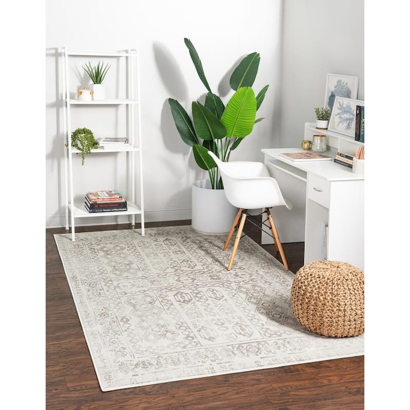 Contemporary Trabzon Collection Area Rug - Cream-Gray - 5'x8'