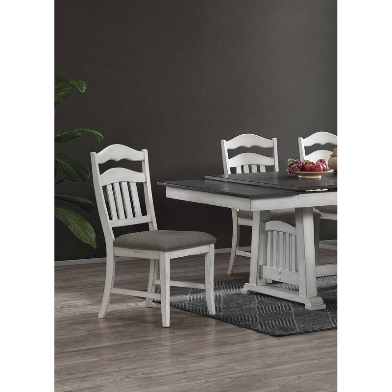 Contemporary Antique White Side Chairs Upholstered Cushion Seat Ladder Back 2pc Dining Chairs